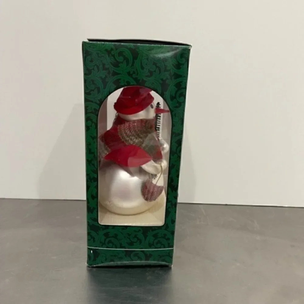 Mistletoe Magic Snowman Christmas Ornament Santa's Best Hand Blown Glass
